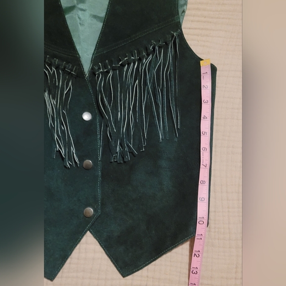 ​Learsi Vintage Green Suede Fringe Vest - Western Boho - Size Medium - Picture 9 of 12